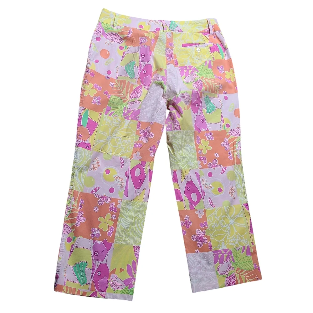 Lilly Pulitzer Multi Color Patchwork Pants Size 8-Vintage - Picture 2 of 16